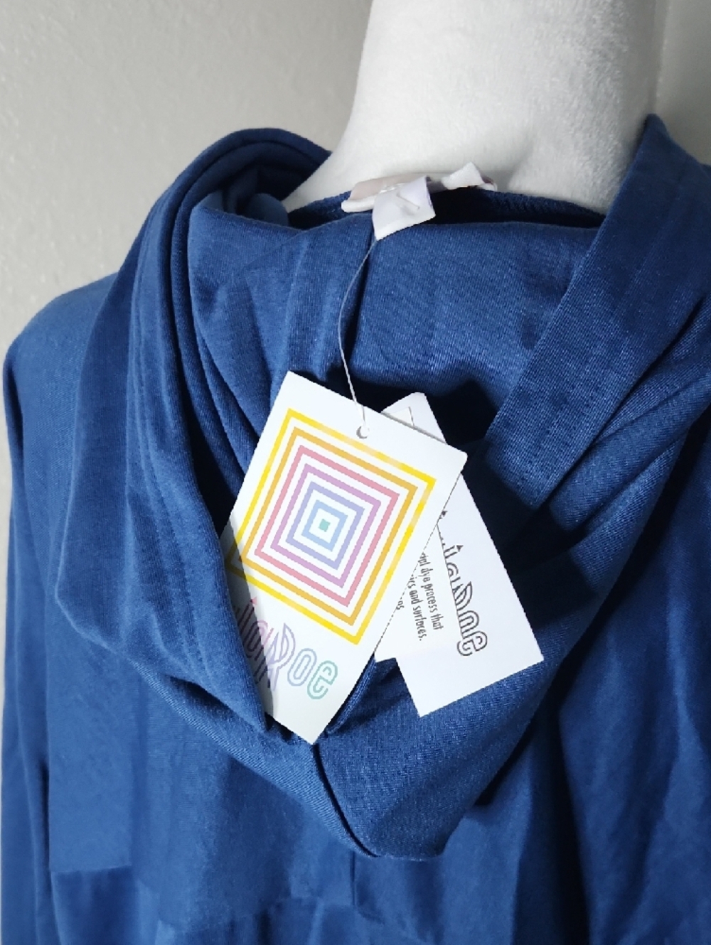 NWT Lularoe Amber Blue Hooded Tunic Pencil Design Love Large - Picture 6 of 7